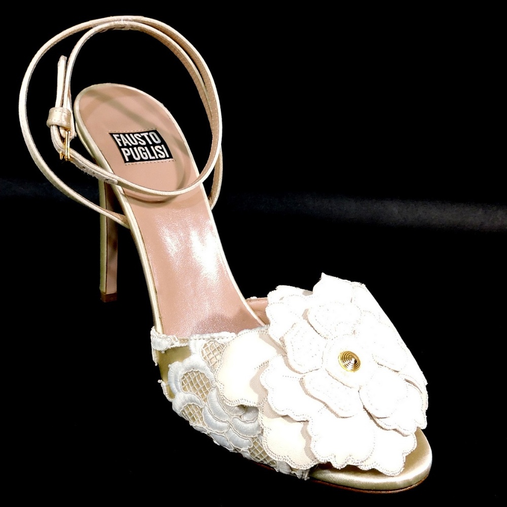 FAUSTO PUGLISI 🇮🇹 WOMEN'S BEIGE LEATHER COMFORT FASHION HEELED SANDALS - Picture 3 of 8